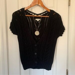 Y2K AEO Black Open Knit Short Sleeve Button Cardigan